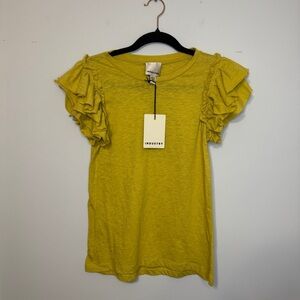 Industry Republic Ruffle Sleeve Tee XS Yellow Pima Cotton NWT